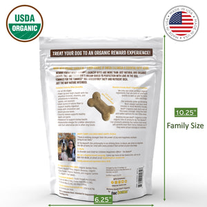 Back view of a bag of organic banana dog treats Yummies for the Tummies by Momma Knows Best