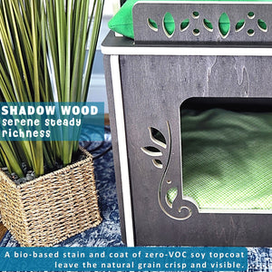 cat condos canopy shadow wood closeup