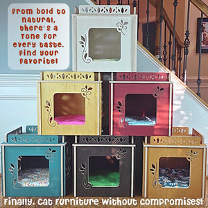 wooden cat houses by toe beans