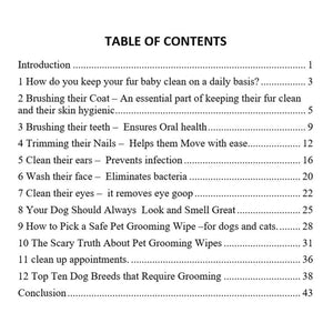 Dog Grooming 101 dog Book Table of Contents by Toe Beans