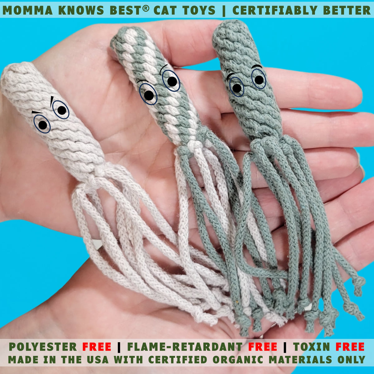 Catnip enrichment toys made in the USA by momma knows best organics