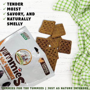 A bag of natural dog chicken jerky treats Yummies for the Tummies by Momma Knows Best