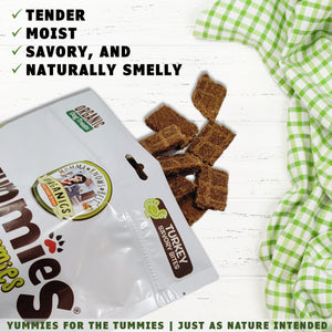 A bag of natural dog turkey jerky treats Yummies for the Tummies by Momma Knows Best