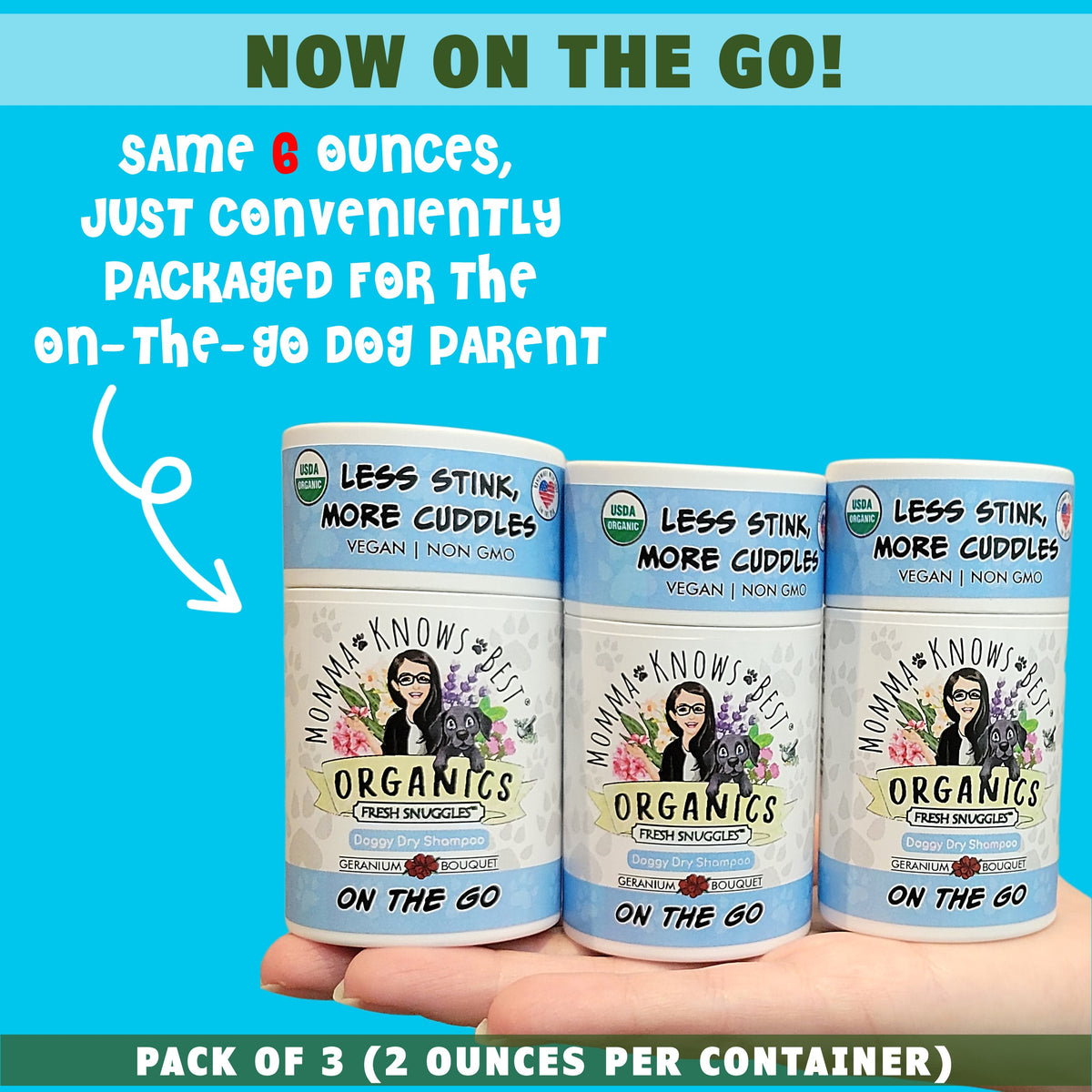 dry dog shampoo pack of 3 by momma knows best