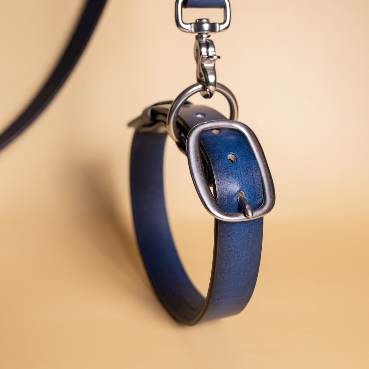 Leather dog collar and leash made in the USA by toe beans