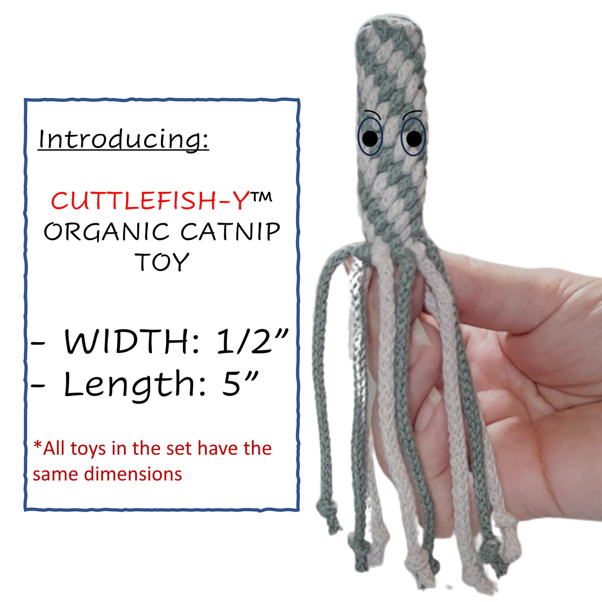 Organic cat toy dimensions by Momma Knows Best Organics