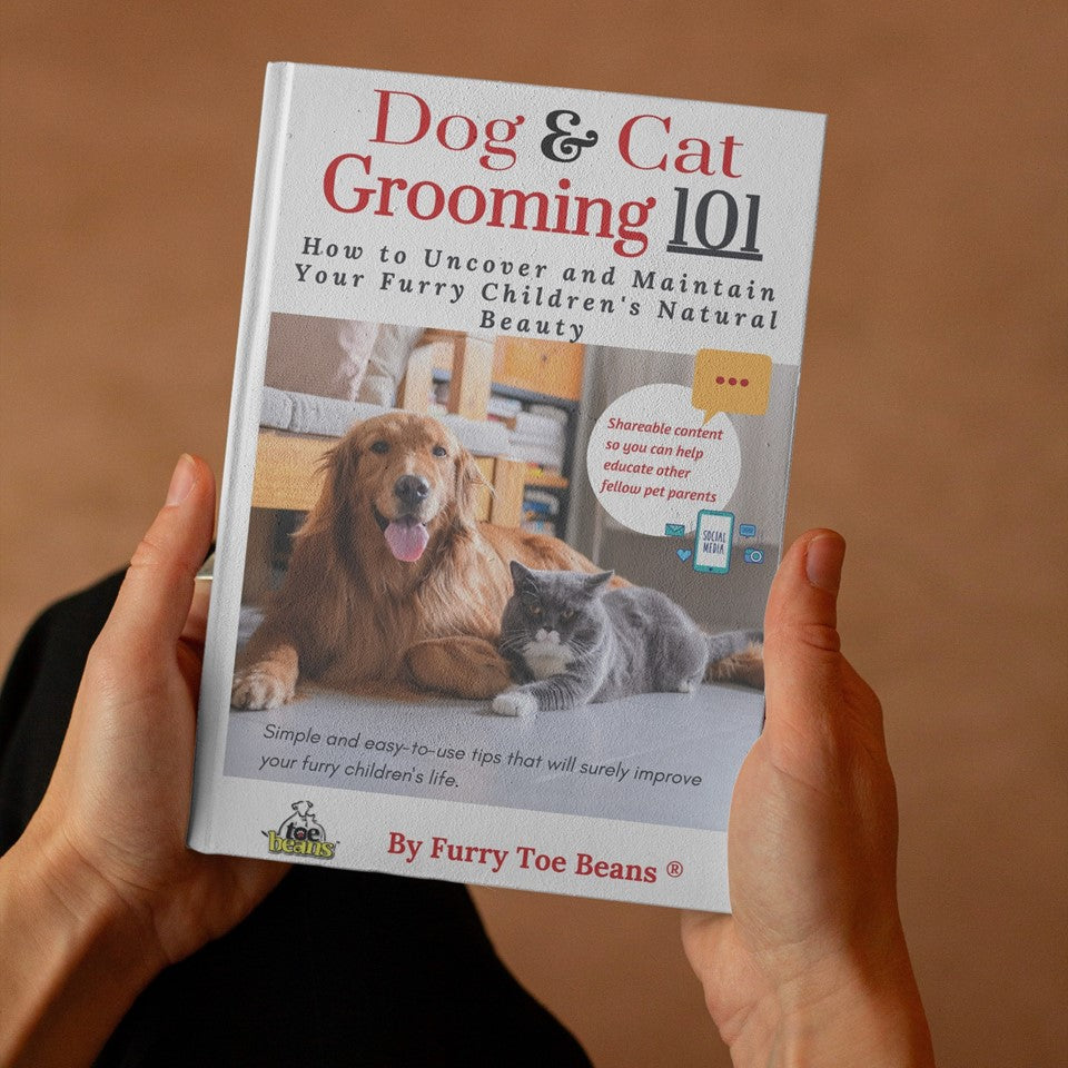Person Holding Dog and Cat Grooming 101 dog Book by toe Beans®