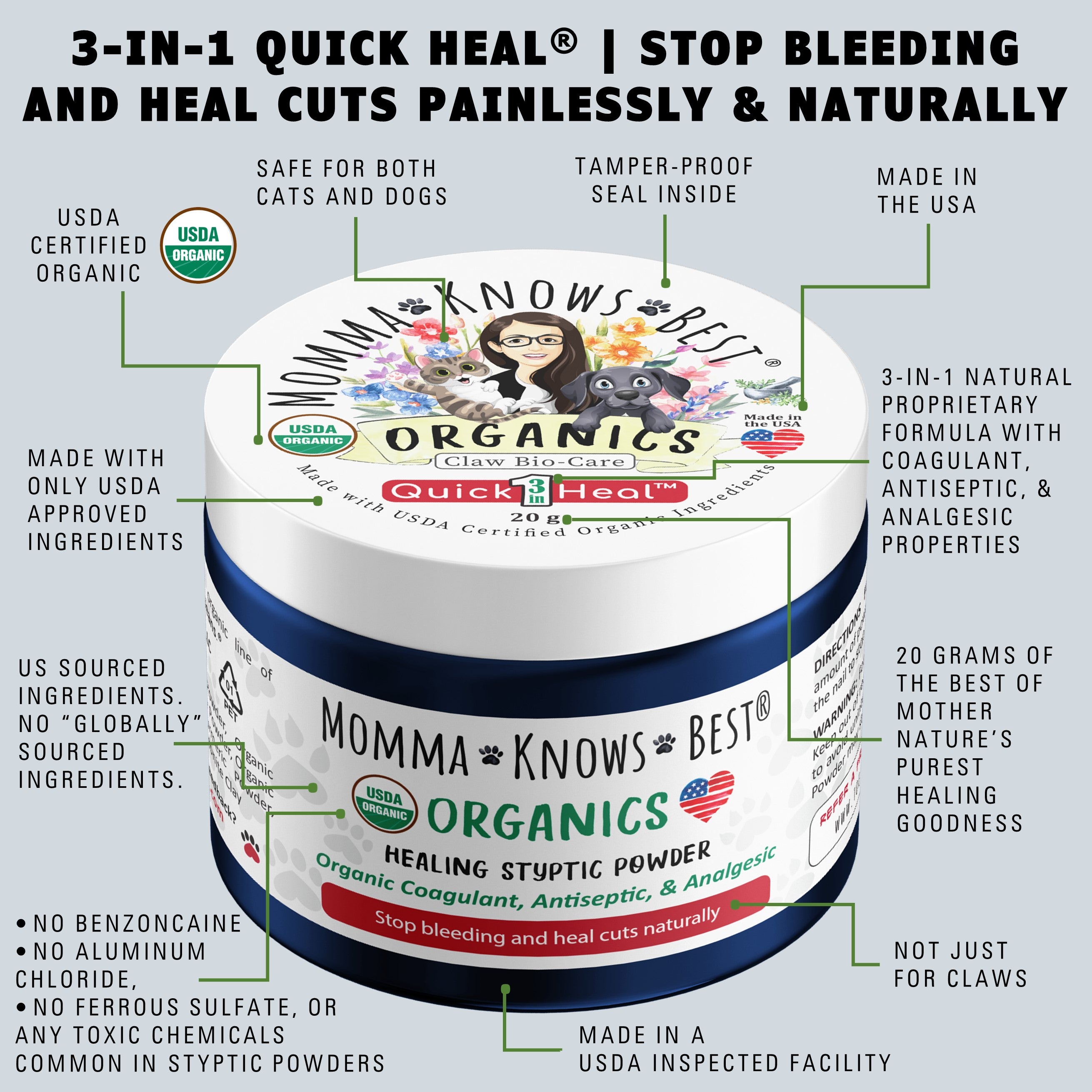 Styptic Powder for Dogs and Cats USDA Certified Organic toe beans