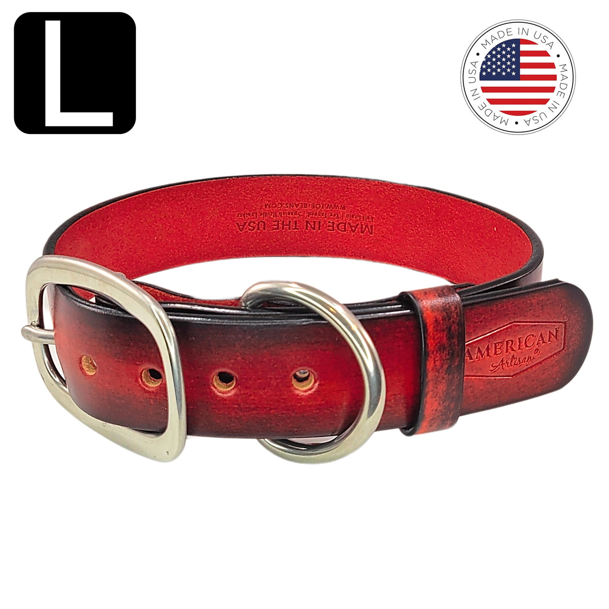 US made leather dog collar rustic red large by toe beans