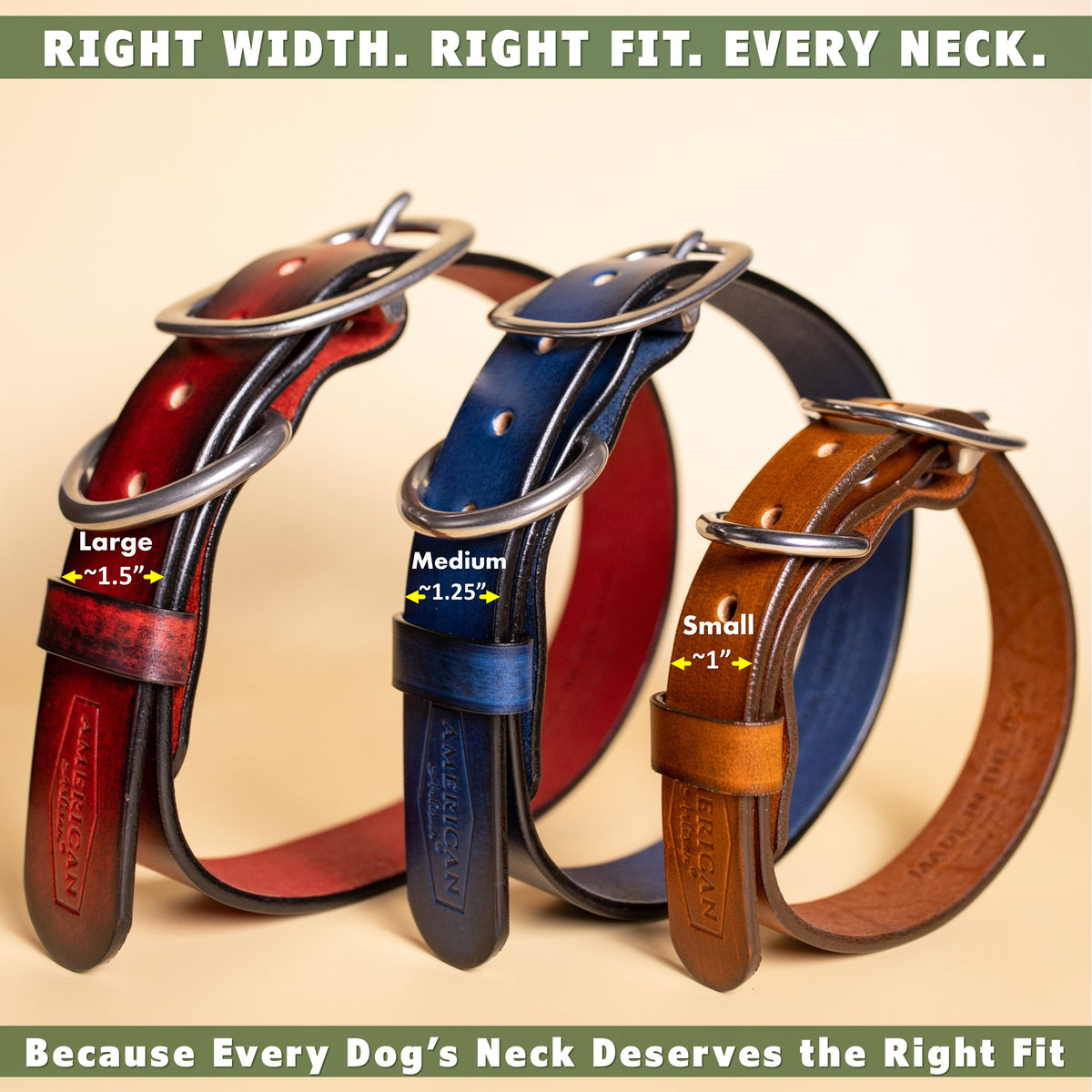 US made Spanish leather dog collars widths
