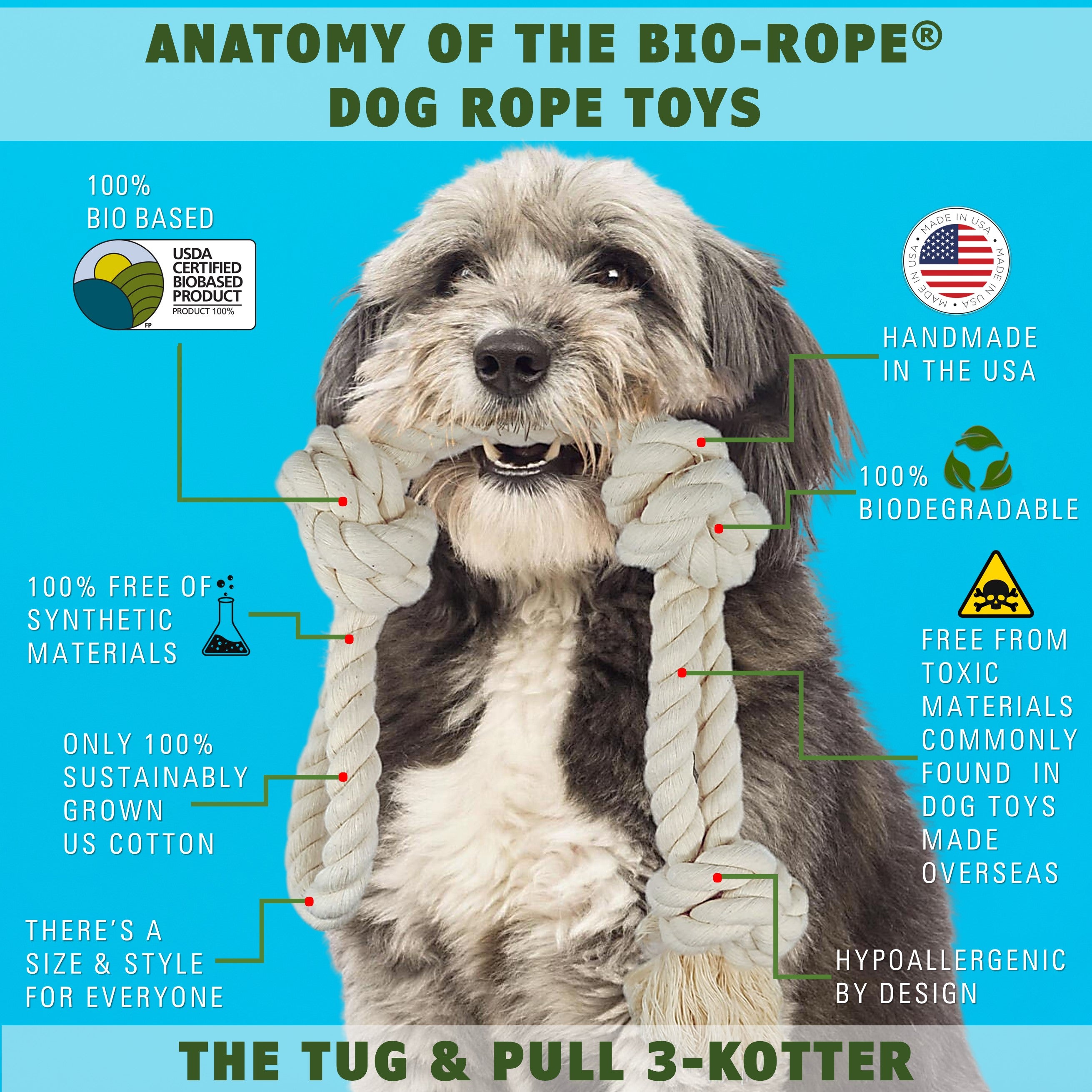 MesuBari Natural White Tough Dog Toys Rope Tug Of War 25
