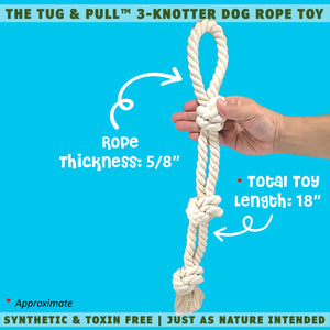 Hand holding the tug and pull 3k dog toy by EarthCare