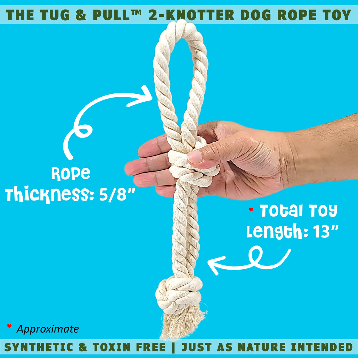 Hand holding the tug and pull 2k dog toy by  EarthCare