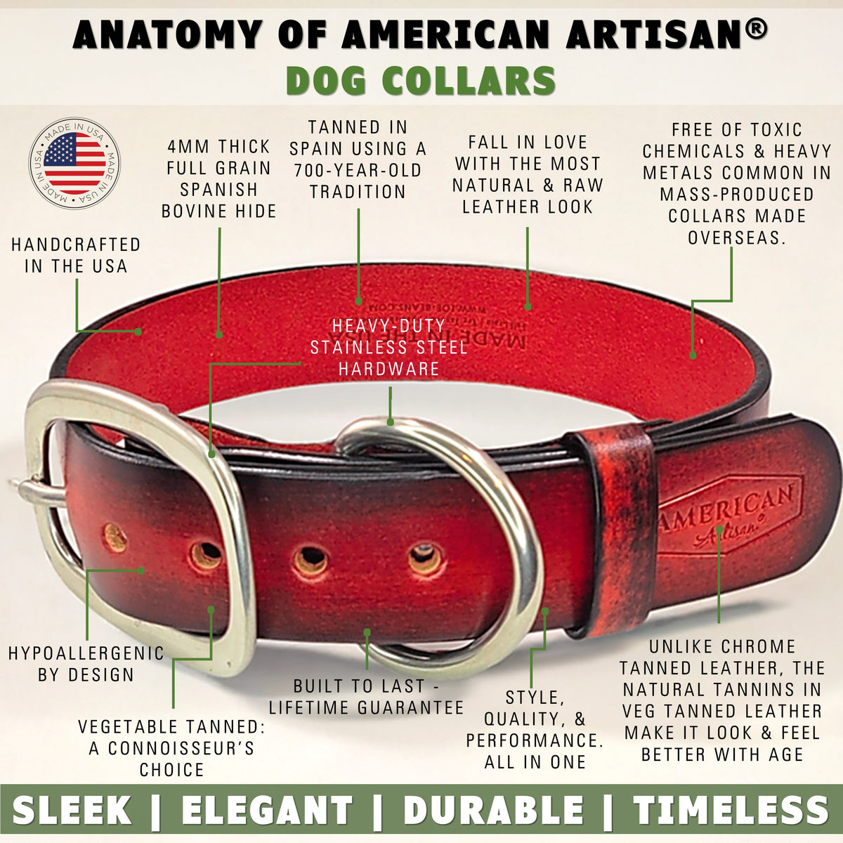 leather dog collar red features by toe beans