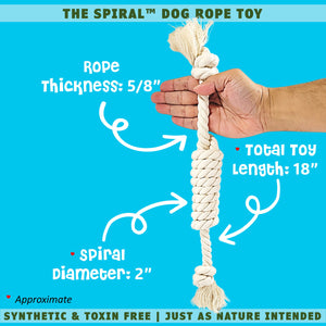 Hand holding the spiral dog fetch toy by EarthCare