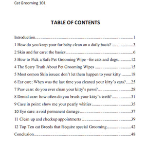 Cat Grooming 101 Cat Book Table of Contents by Toe Beans