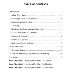 Cat Parenting Cat Book Table of Contents by Toe Beans