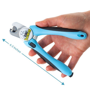 Hand holding 6.3-inch dog’s nail cutter by toe beans
