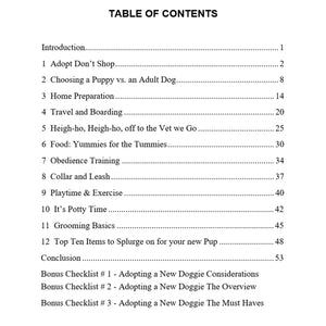 Dog Parenting Dog Book Table of Contents by Toe Beans