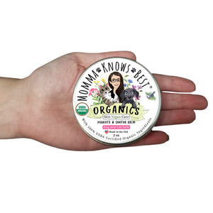 Organic dog paw balms hydrate & soothe by Momma Knows Best made in the USA