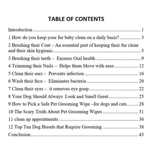 Dog Grooming 101 dog Book Table of Contents by Toe Beans 